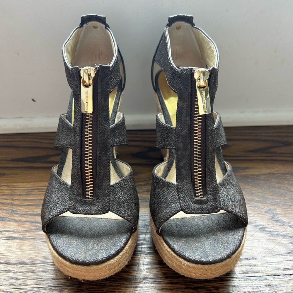 Michael Kors Black Wedge Sandals with Strappy Design
